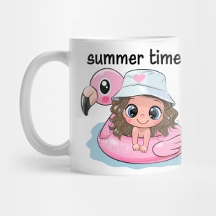 Cute girl in a pink swimming circle. Mug